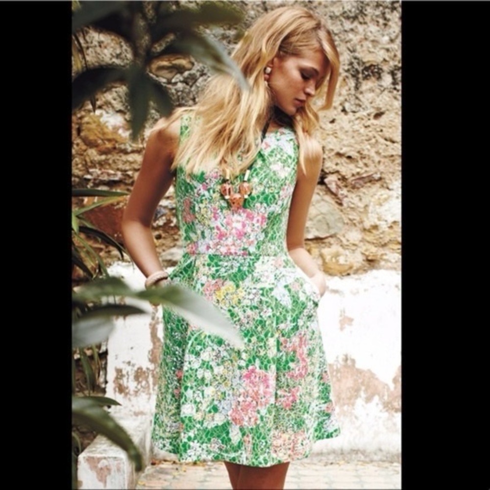 Anthropologie Green Floral Dress